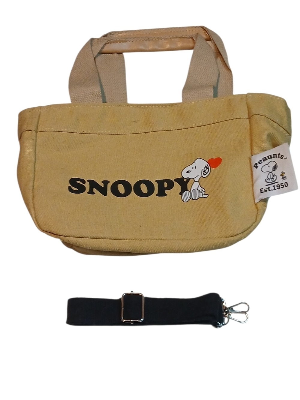 Peanuts -ECO Friendly Snoopy With a Heart on Khaki or Navy & Red 10 X 7